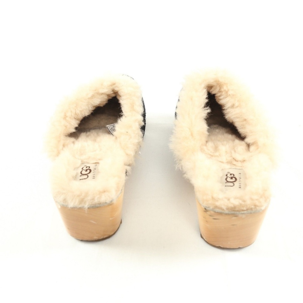 UGG Australia Kalie Black Suede Shearling Clogs - Picture 3 of 7